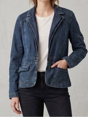 Y2K Contrast Blue Denim Blazer Jean Jacket Size XL
